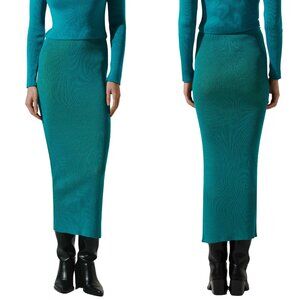 BAOBAB Lagoon Midi Skirt Pacifico Teal Ribbed Knit Size M NWT